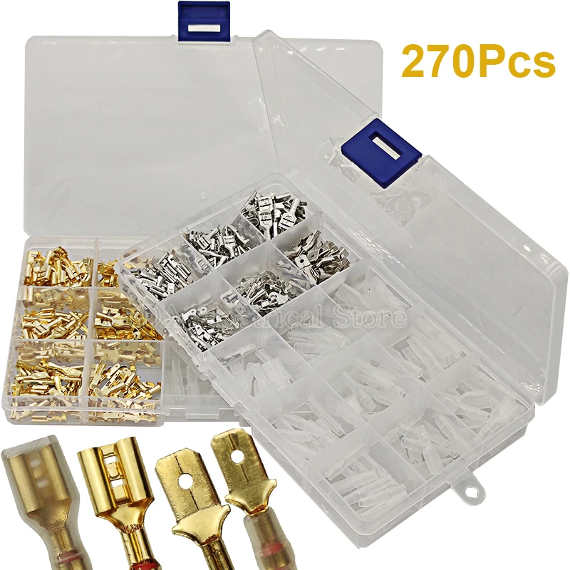 270Pcs 2.8/4.8/6.3mm Insulated Wire Connector Set Electrical Wire Terminal Crimp Spade Female Socket Connectors Assortment Kit