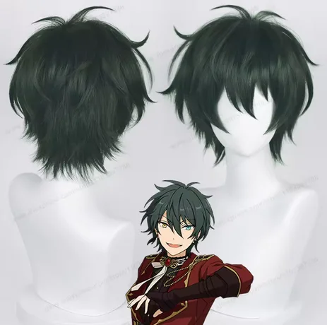 Peluca de Cosplay de Anime ES Mika Kagehira, 30cm, pelo verde oscuro, pelucas Kagehira Mika, pelo sintético resistente al calor + gorro de peluca