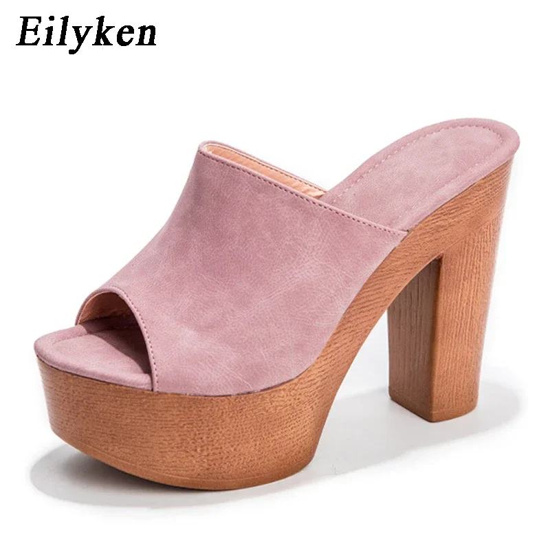 Eilyken Roma Style Platform Slippers Women Casual Peep Toe Wooden Thick High Heels Ladies Shoes Fashion Sandals Big Size 43 — zdjęcie 7