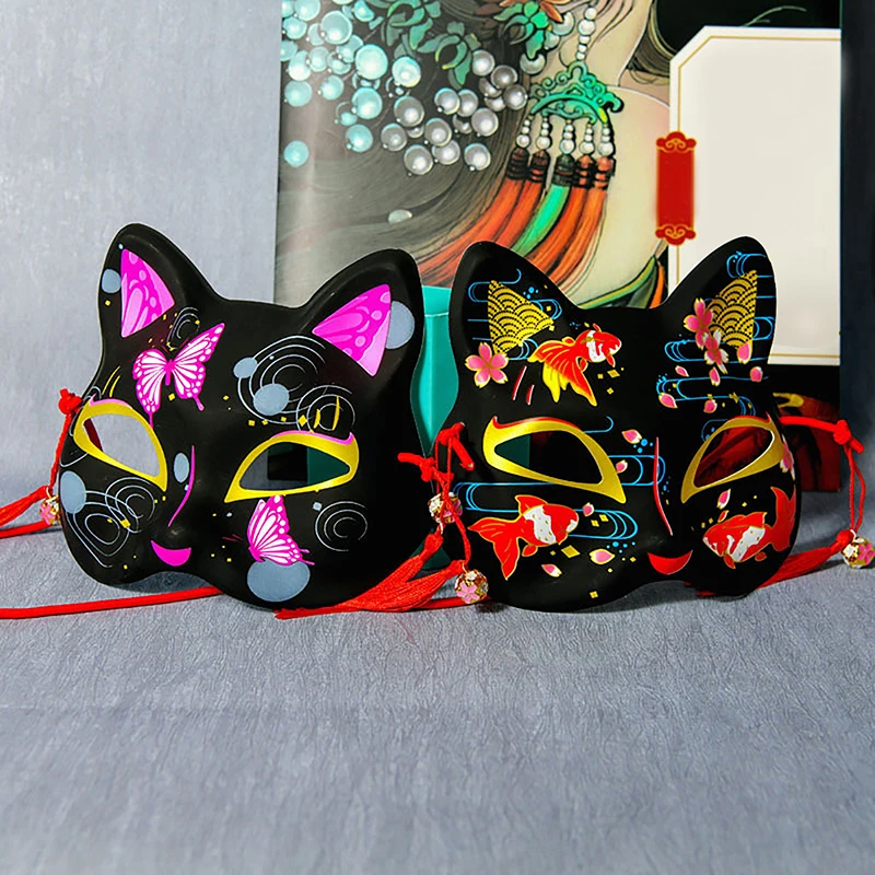 Black Style Cosplay Cat Full Face Mask Japanese Style Decorative Makeup Mask Plastic Animal Mask Costumes Props Accessories