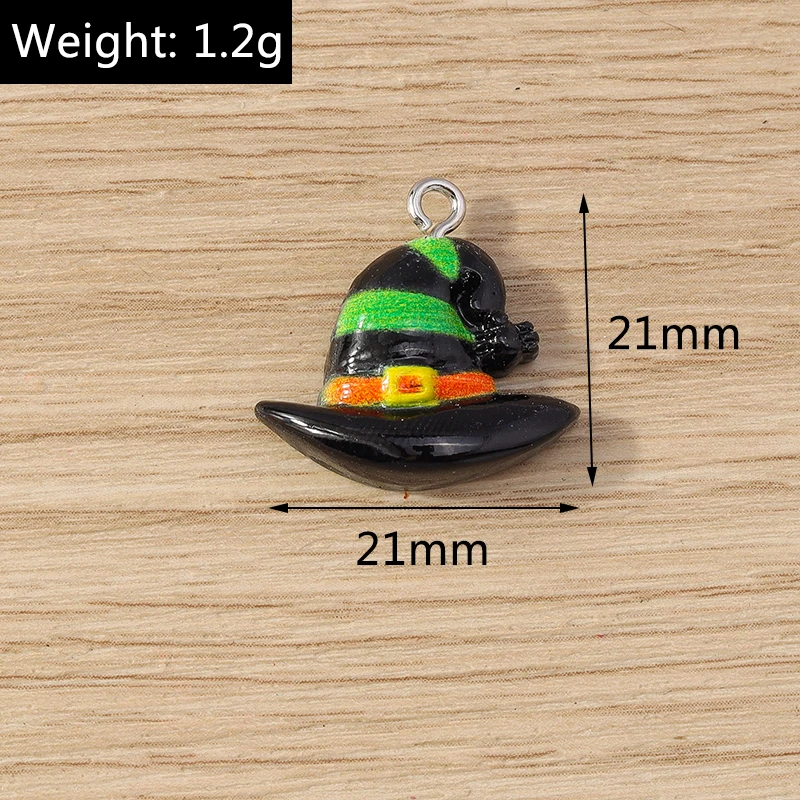 Tusember 10 Stück Halloween Charms Harz Hexenhut Mond Spinne Fledermaus Katze Kürbis Geist für Ohrringe Halloween Schmuckherstellung DIY – Detail 5