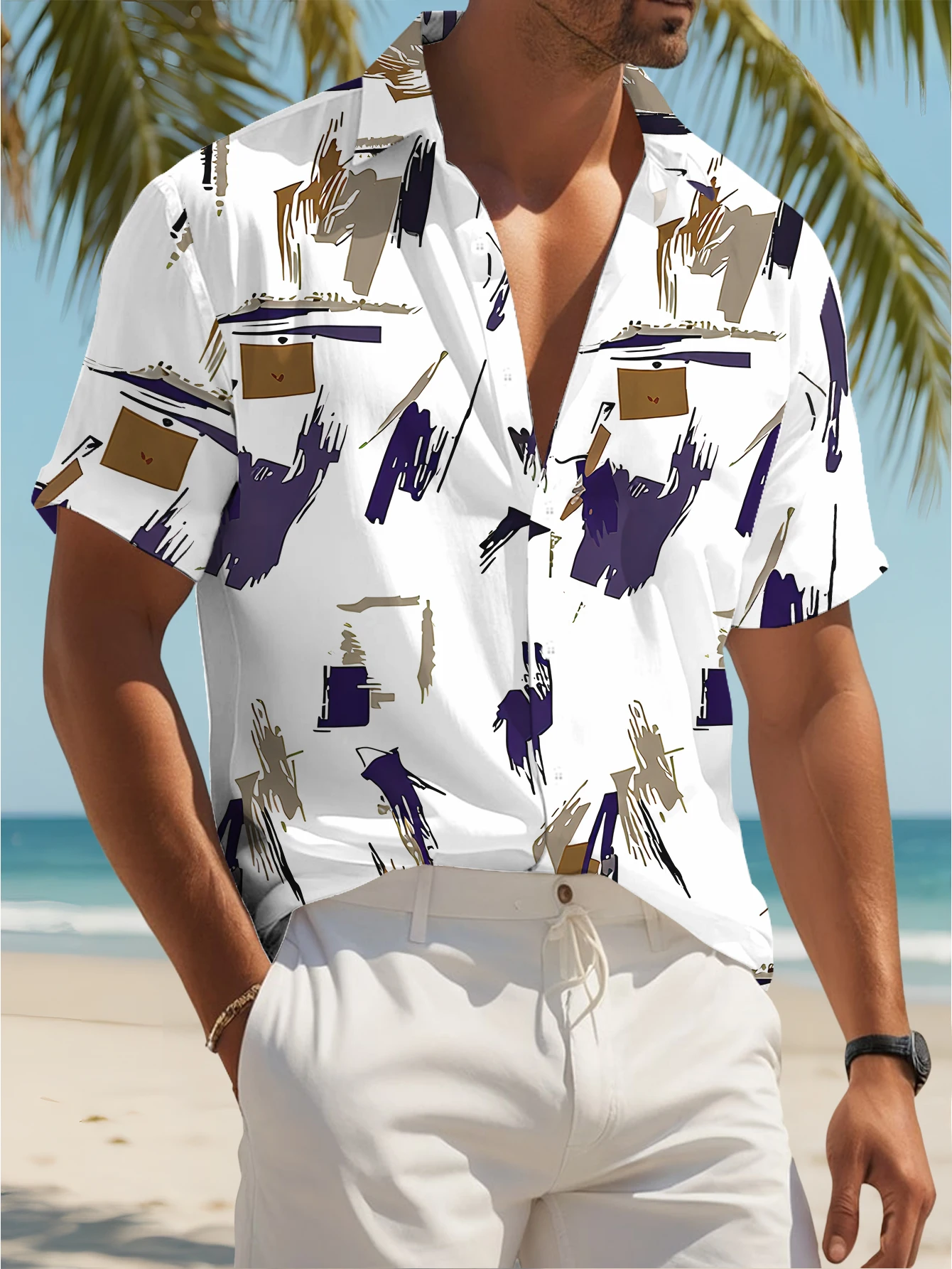 Men's Hawaiian Shirt Casual Short Sleeve Button Down Tropical Print Beach Shirt