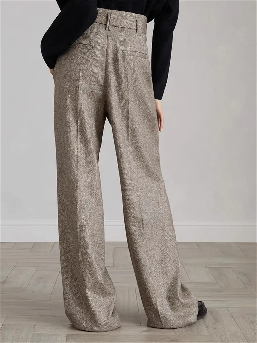 Pantaloni da donna Pantaloni a vita alta Pantaloni larghi da donna in misto lana Autunno Nuovo