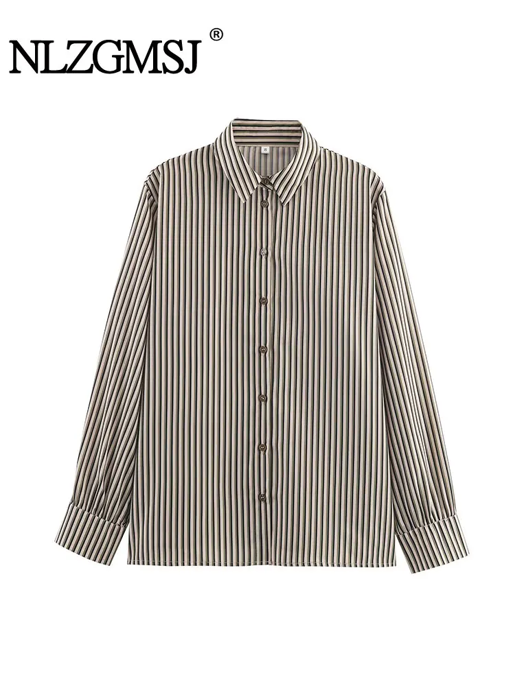 

NLZGMSJ женская повседневная блузка 2022, осенняя свободная рубашка в полоску с рукавами на запястье и принтом, женский топ Y2K