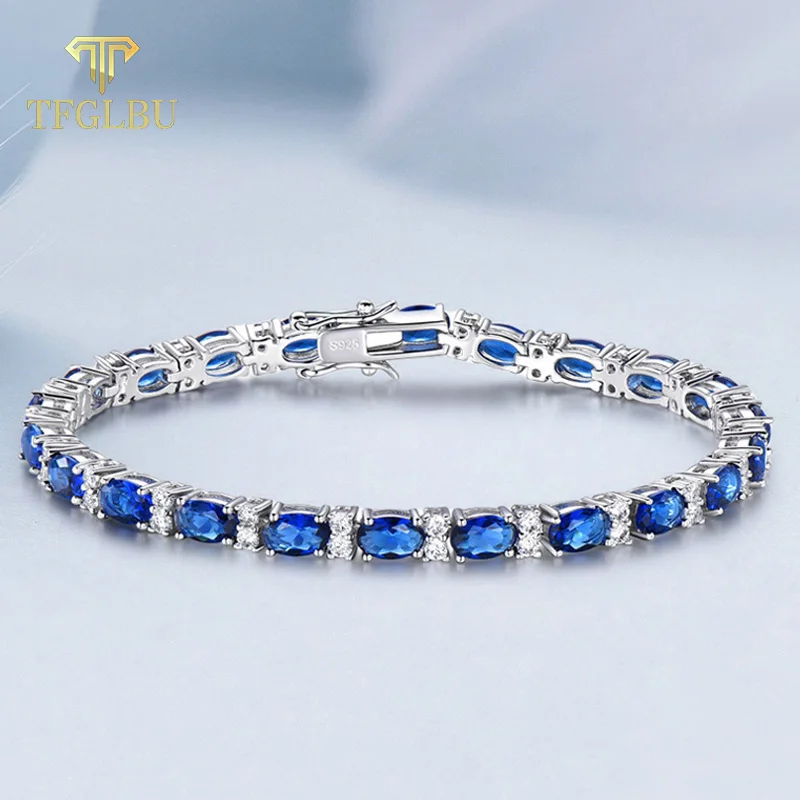 

TFGLBU New Sparkling Sapphire Bracelet for Women Elegant Shine Gem Solid 925 Silver Bangle Wedding Birthday Jewelry Wholesale