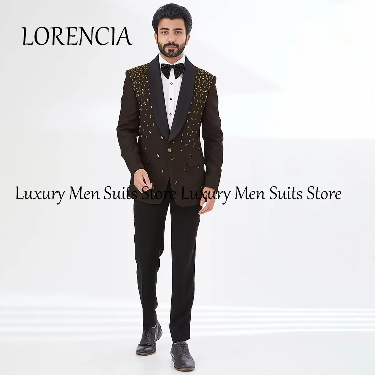 Customized Beaded Men Suits 2 Pieces Wedding Dinner Groom Tuxedos Bridegroom Blazers Male Single Breasted Ternos Completo