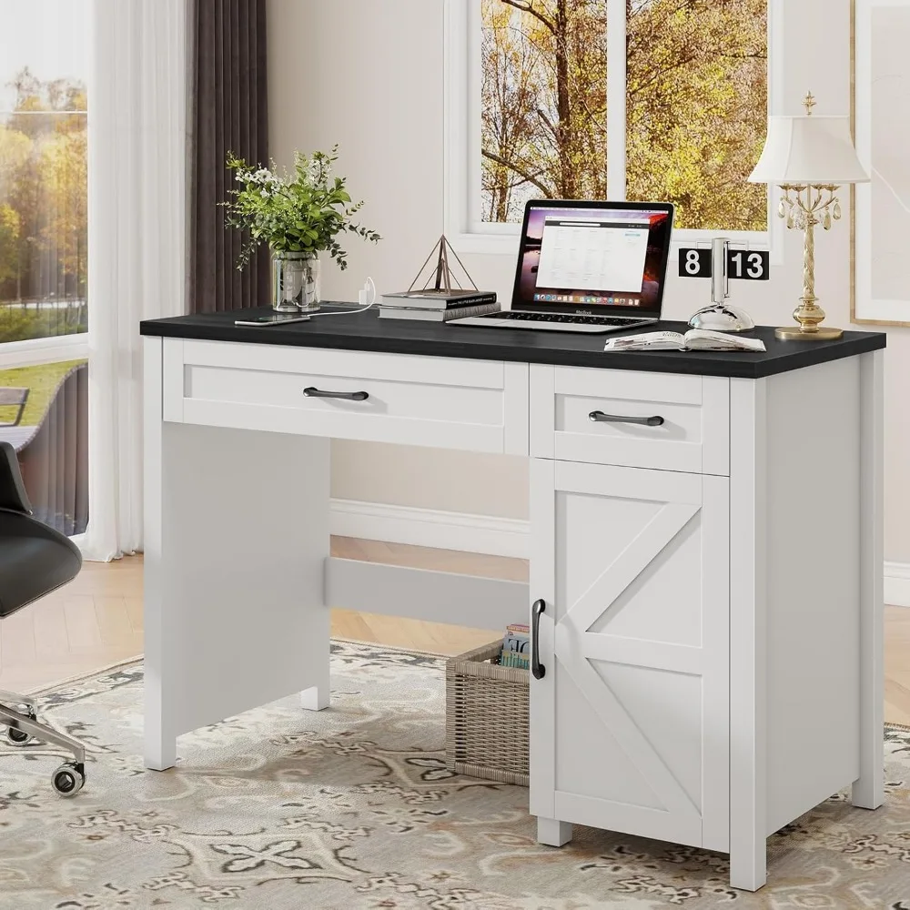 

Farmhouse 47 Executive Desk, Computer Desk with Drawers and Storage Cabinet, Workstation for Home Office and Study.(Black)