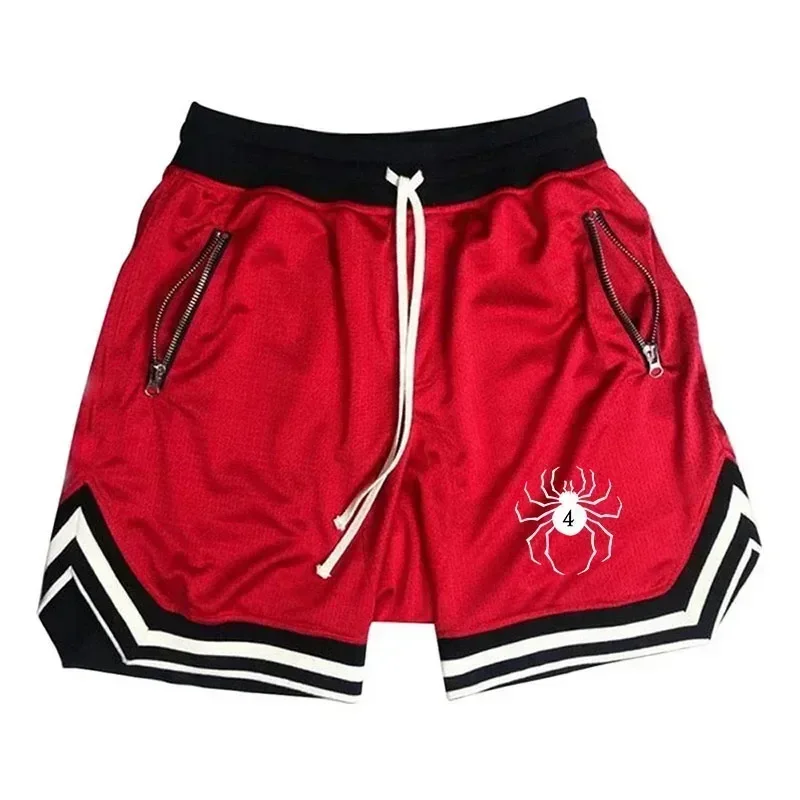 

Men's zippered pocket drawstring shorts, sportswear, breathable, quick drying, comfortable, loose fitting color matching shorts,
