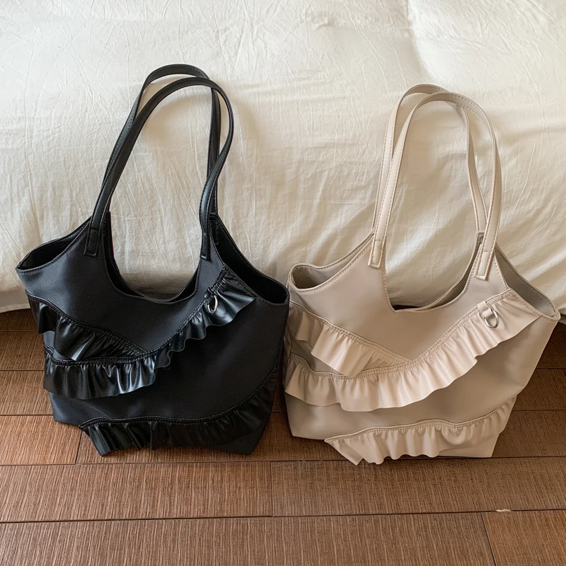 

Korean Style Fashion Pleated Handbag Tote flounce Design Underarm Shoulder Bag Women Pu Leather Commuting Bag Brand Sac A Main