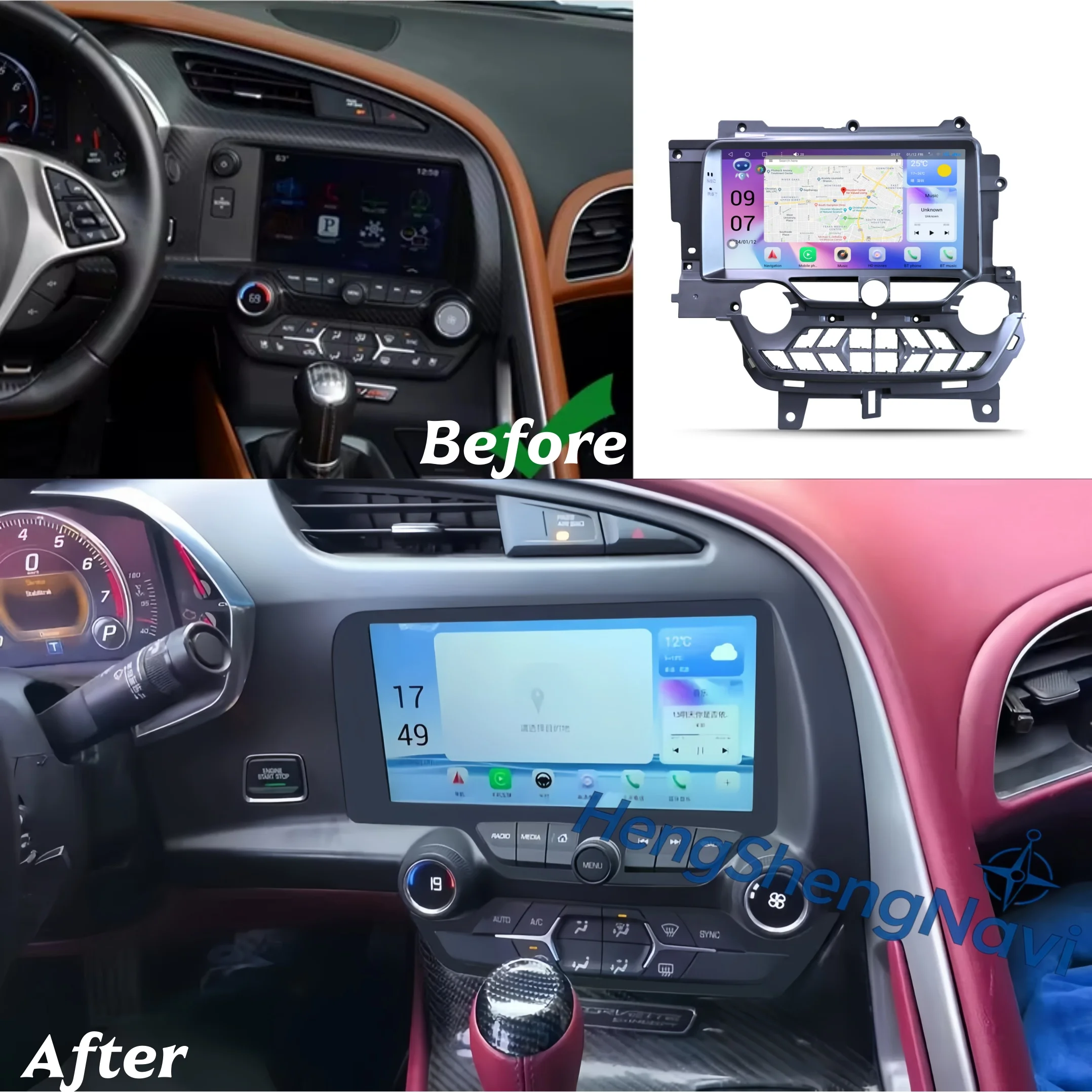 Android 14 For Corvette C7 2013 2014 2015 - 2019 CarPlay Android Auto QLED Octa Core 8+256G Car Multimedia Player Stereo Radio