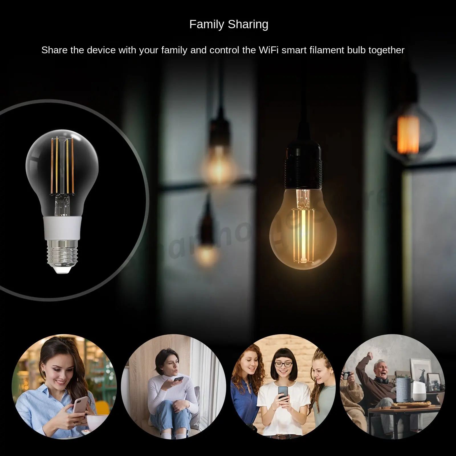 หลอดไฟ LED หรี่แสงรีโมทแอปควบคุมเวลาได้หลอดไฟทังสเตนอัจฉริยะรูปกราฟฟิตีไวไฟหลอดไฟ LED 7W โคมไฟทรงกลมให้ความอบอุ่นและเย็นแบบย้อนยุค