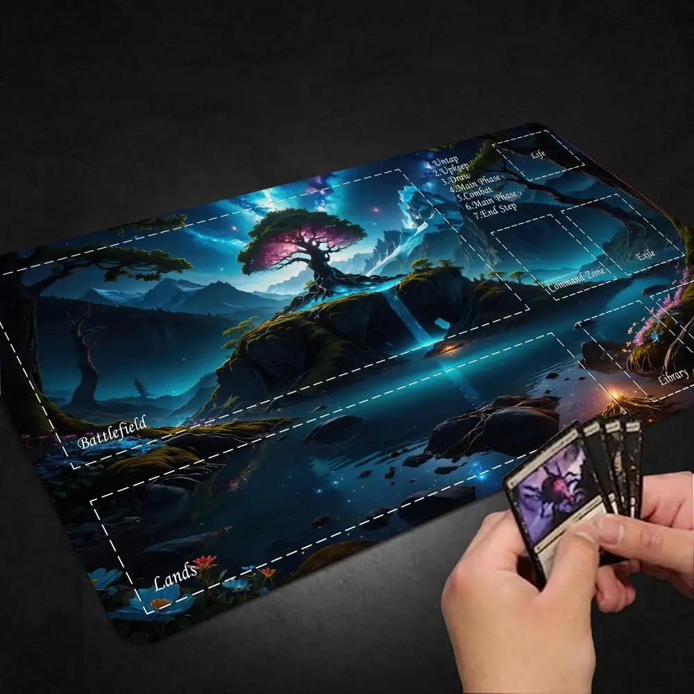 Starry Nature TCG Playmat, Magic Playmat with Life/Library Zones, Anti-Slip Rubber Gaming Mat for Trading Card Games, MTG Comman