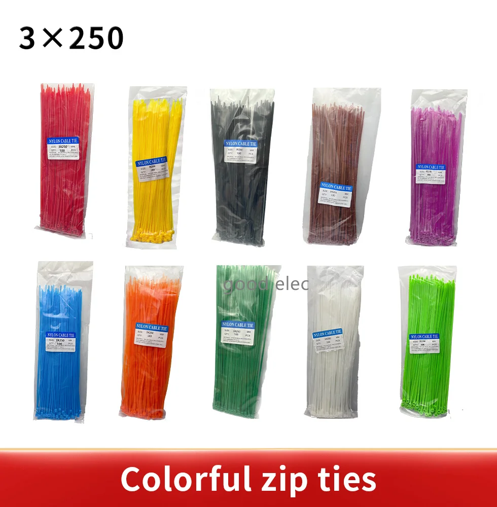 100pcs  3* 250mm Self-locking nylon cable ties color optional / plastic cable straps o