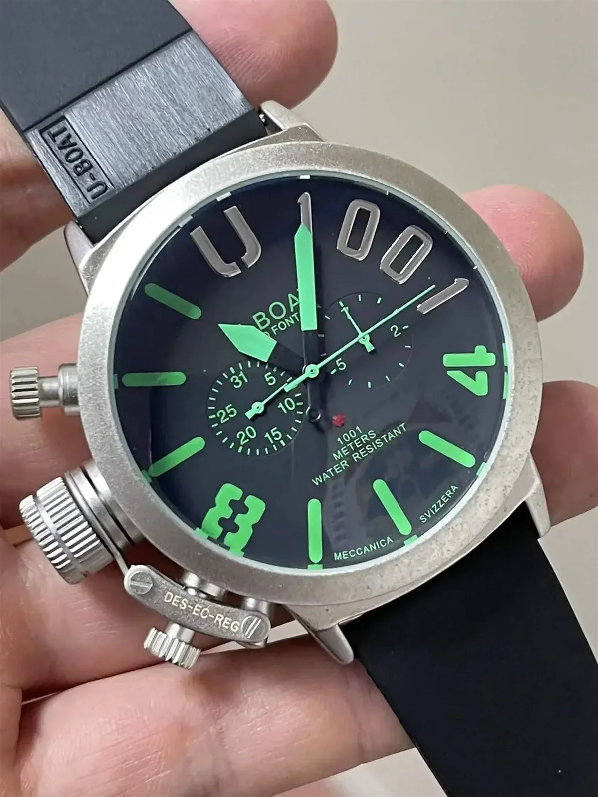 Reloj de movimiento mecánico automático para hombre, reloj de mano izquierda de cinco agujas, multifunción, funda de barco de goma, gancho en U de moda, barco grande