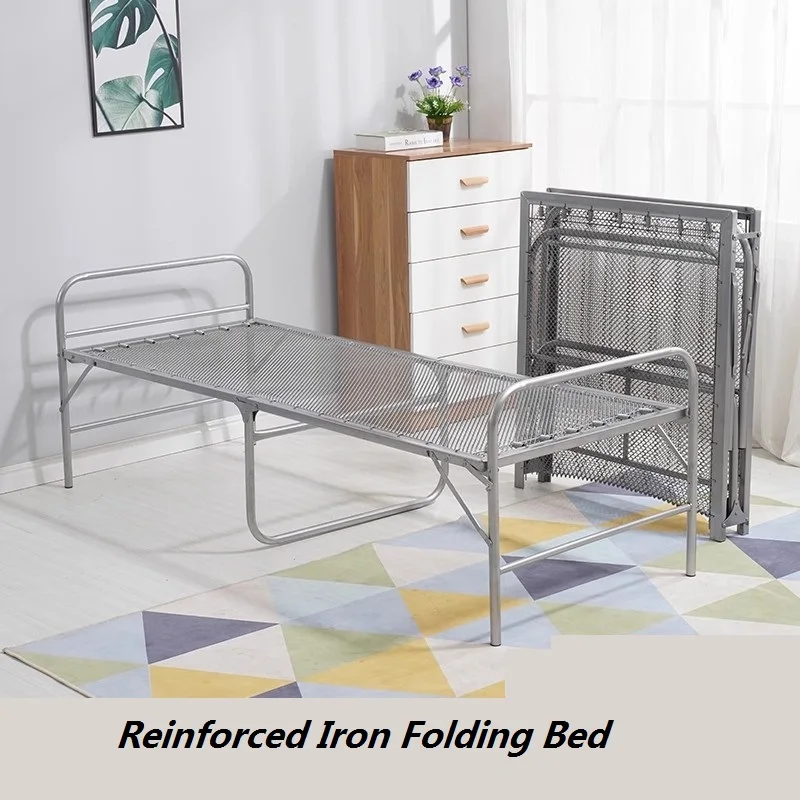 Reinforced Iron Folding Bed, Office Lunch Metal Wire Folding Bed, Portable Household Marching Bed, Accompanying Spring Bed