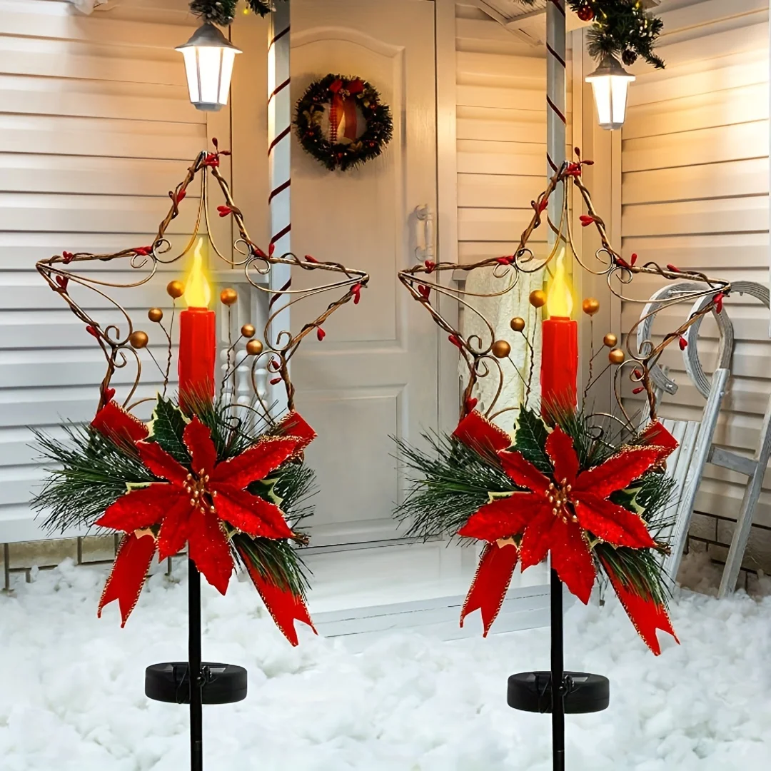 

Рождественские украшения на солнечной батарее, рождественские уличные солнечные декоративные свечи Рождественские огни Золотая паста Фруктовая сосна Woo