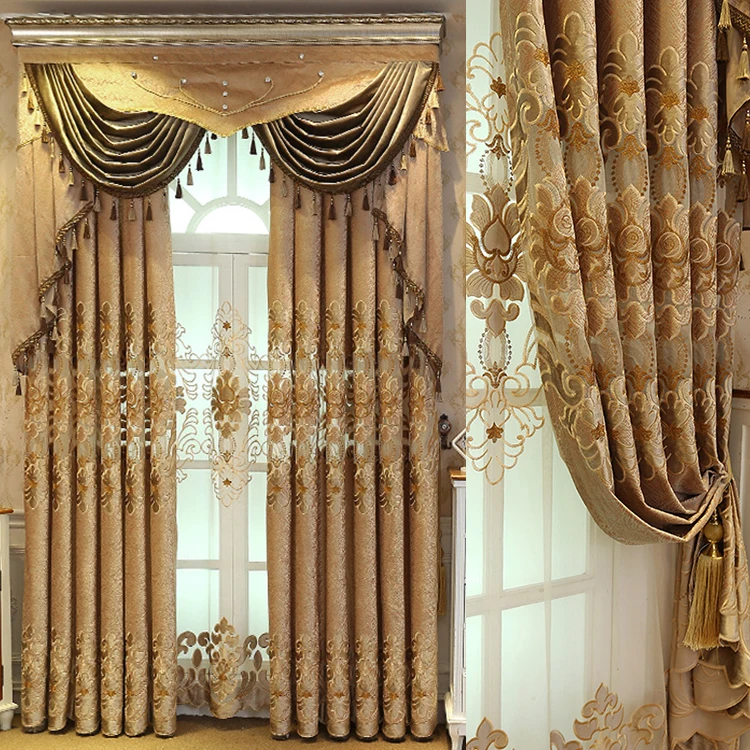 high-grade European chenille embroider jacquard thick window valance curtain tulle M1587