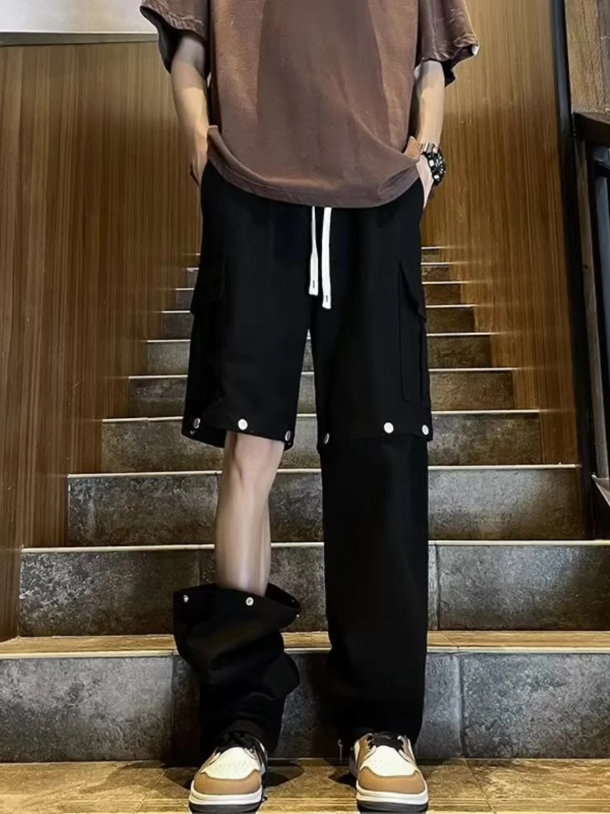 Detachable Cotton Work Trousers Men's Summer Thin Fashionable American Functional High Street Versatile Five-Quarter Casual P...