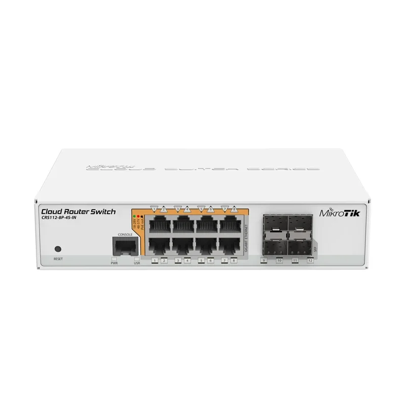 

Умный коммутатор Mikrotik CRS112-8P-4S-IN 8xGigabit Ethernet с PoE-выходом, 4 клетки xSFP, ЦП 400 МГц, ОЗУ 128 Мб, параметры рабочего стола