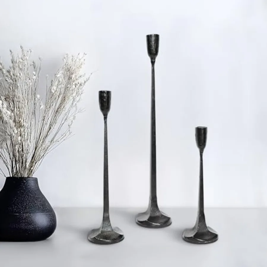

Iron Taper Black Candle Holder Set of 3, Heavy Duty Tall Taper Candle Stand, Table Centerpiece Candlestick Holder Set for Home