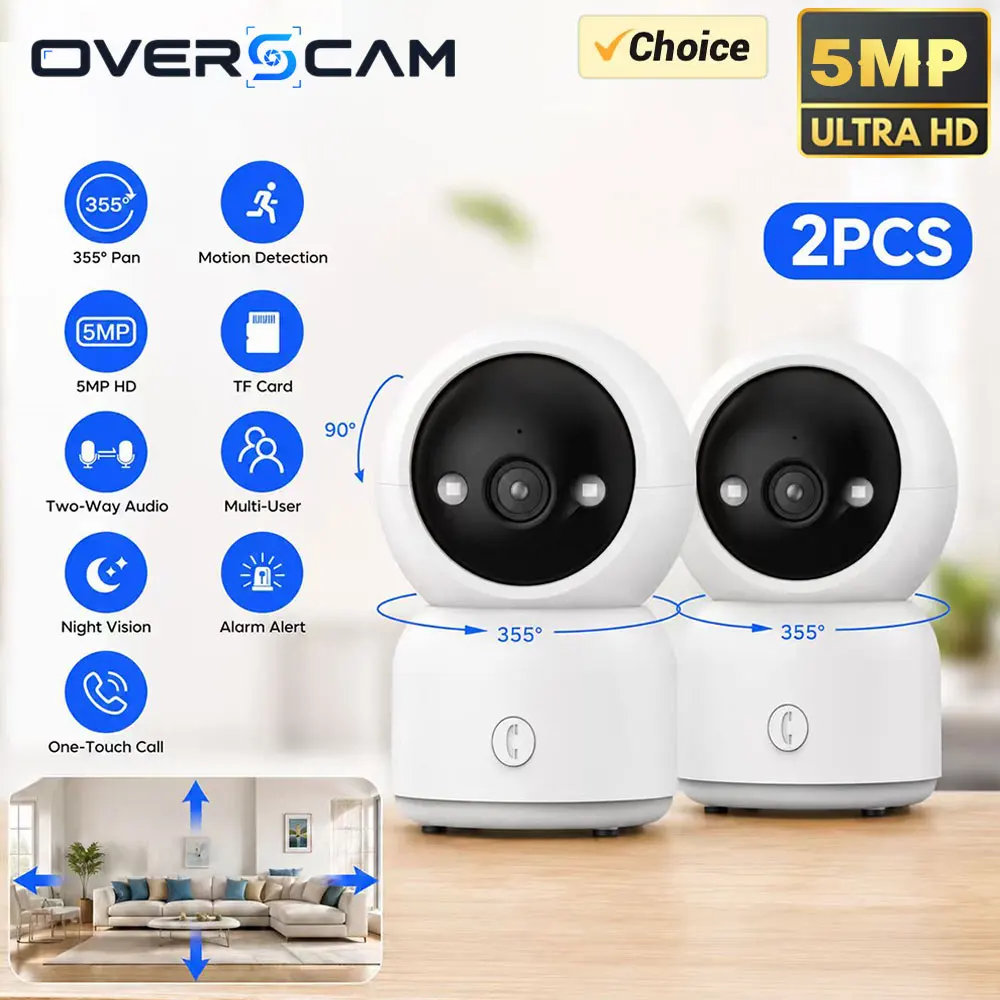 5MP Smart WiFi PTZ Indoor Camera 355° Pan 90° Tilt Motion Detection Two Way Talk One Touch Call Night Vision TF Card Home CCTV
