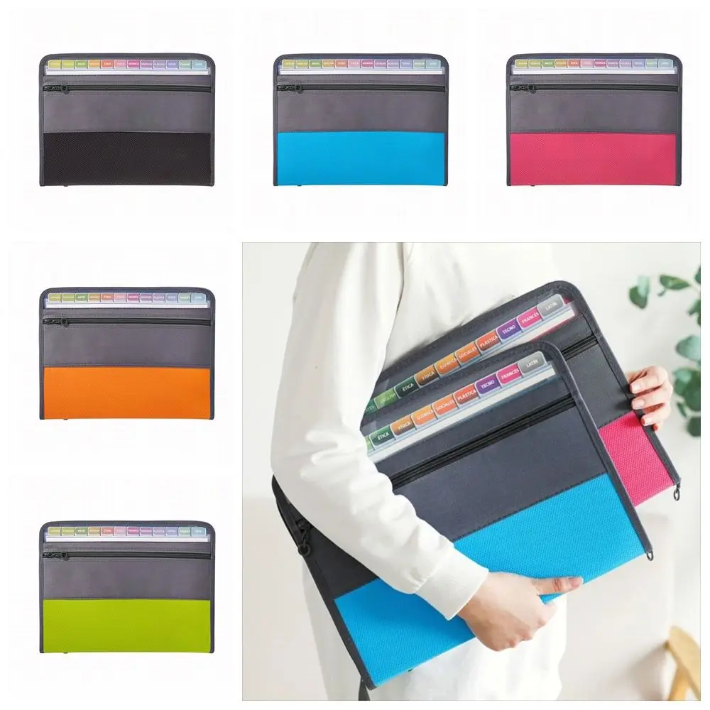 Folder File Ekspansi 13 Kantong A4 dengan Kantong Pensil Depan, Organizer File Akordion Portabel, Tas Penyimpanan Dokumen Multi-lapis untuk Kantor