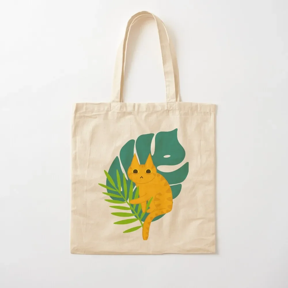 

Orange Tabby Cat Among the Tropical Leaves Tote Bag cute pouch bag canvas tote bag