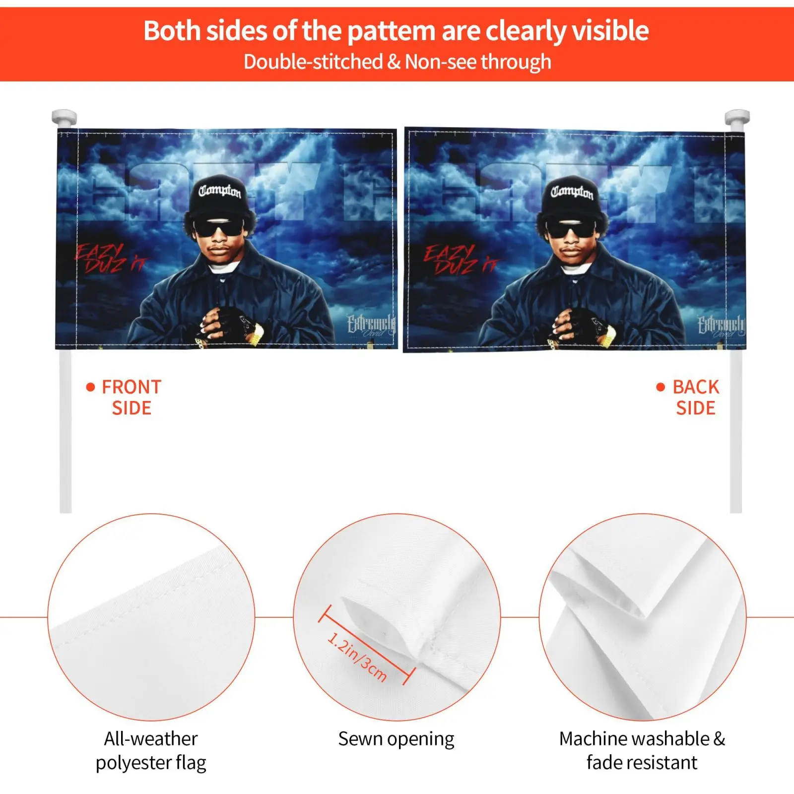 علم Eazy Duz It للديكور الخارجي، علم السيارة Easy E Ruthless West Coast Rap Nwa #6