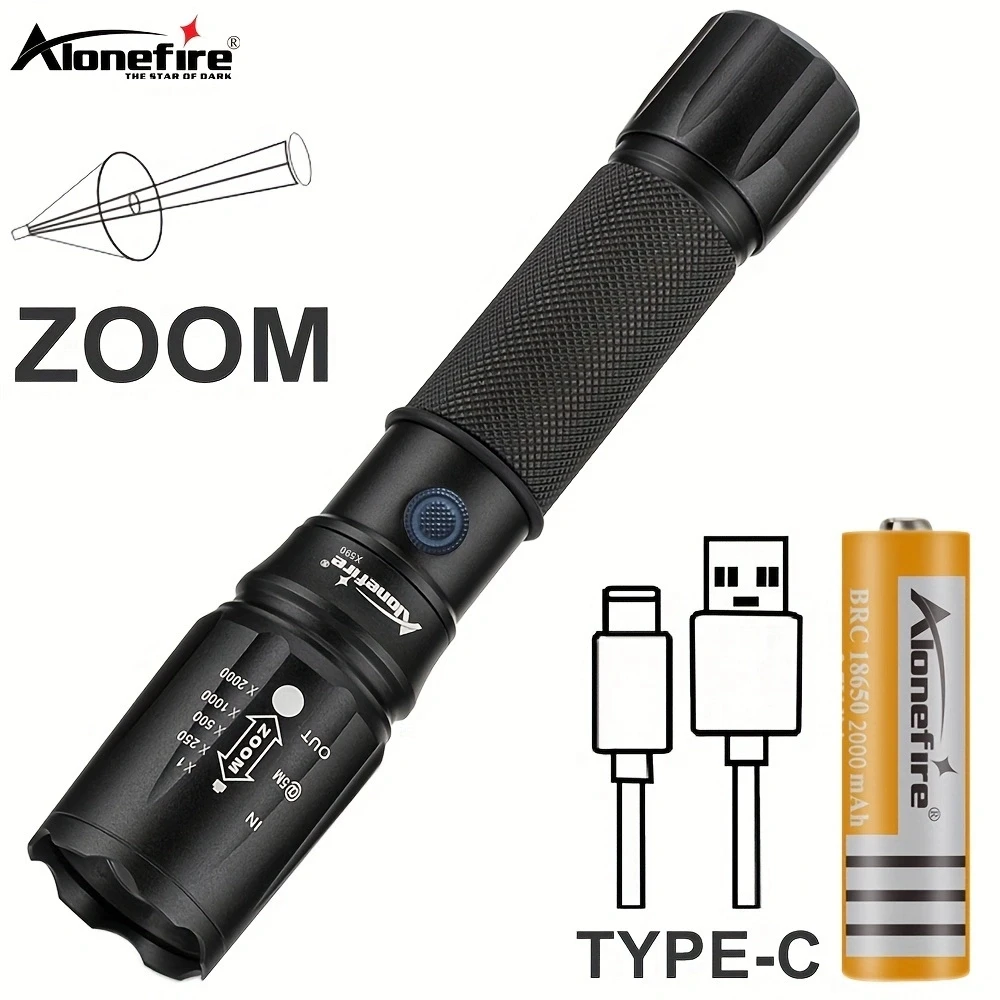 10W Zoomable High Bright Flashlight Usb Rechargeable 18650 battery Outdoor Hiking Camping Hunting Fishing Handheld Patrol Torch