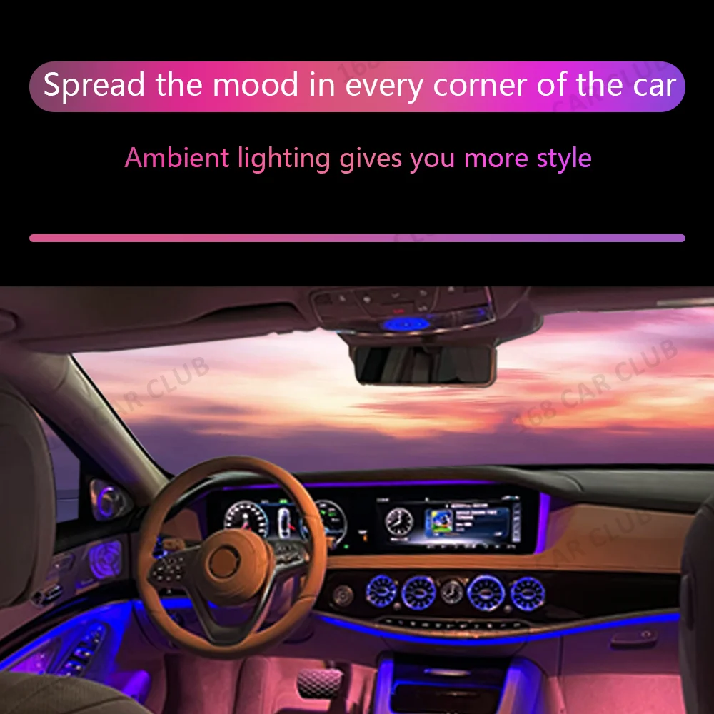 7/64 Color LED Ambient Light Turbo Vent For Mercedes-Benz S-Class W222 S320 S350 S400 S450 4D Rotating Treble Speaker Accessory