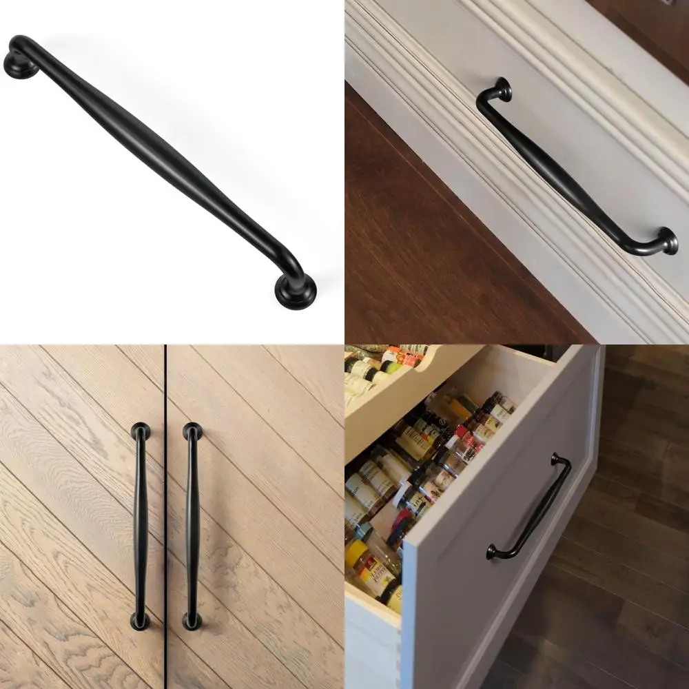 Poignées d'armoire modernes noir mat, paquet de 7, centre à centre 9/16, poignées coniques élégantes pour meubles classiques et contemporains