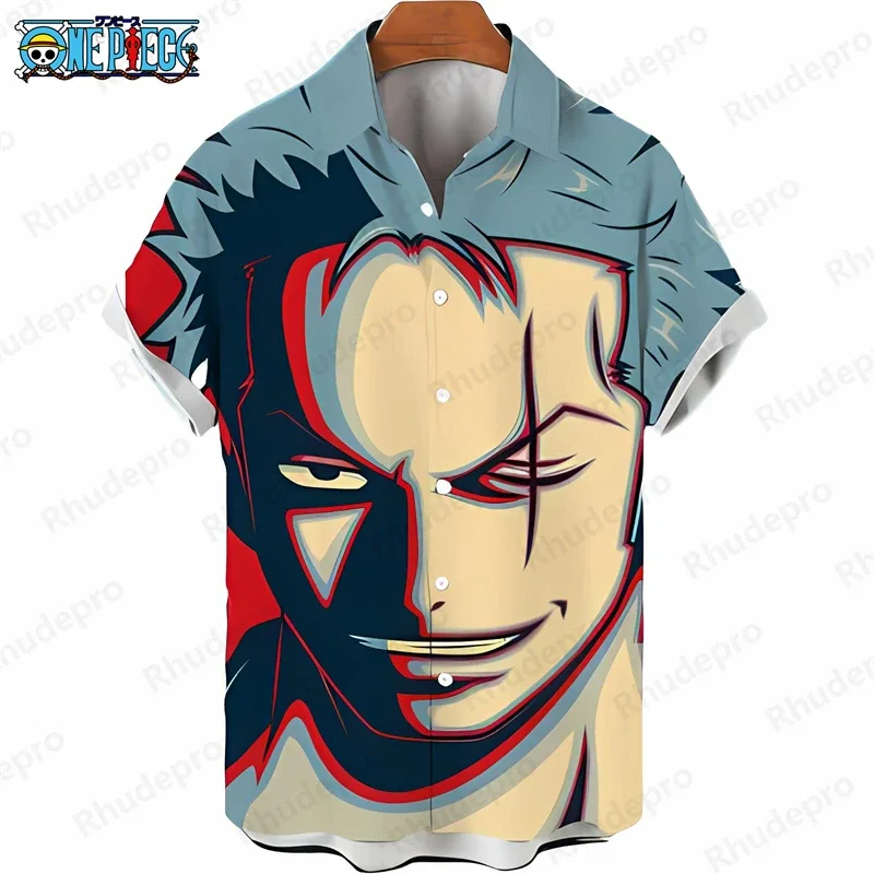 Men's Casual Anime Kids Clothes One Piece Hawaiian Shirt Anime Character Print Short Sleeve Loose Beach Holiday Shirt Tops