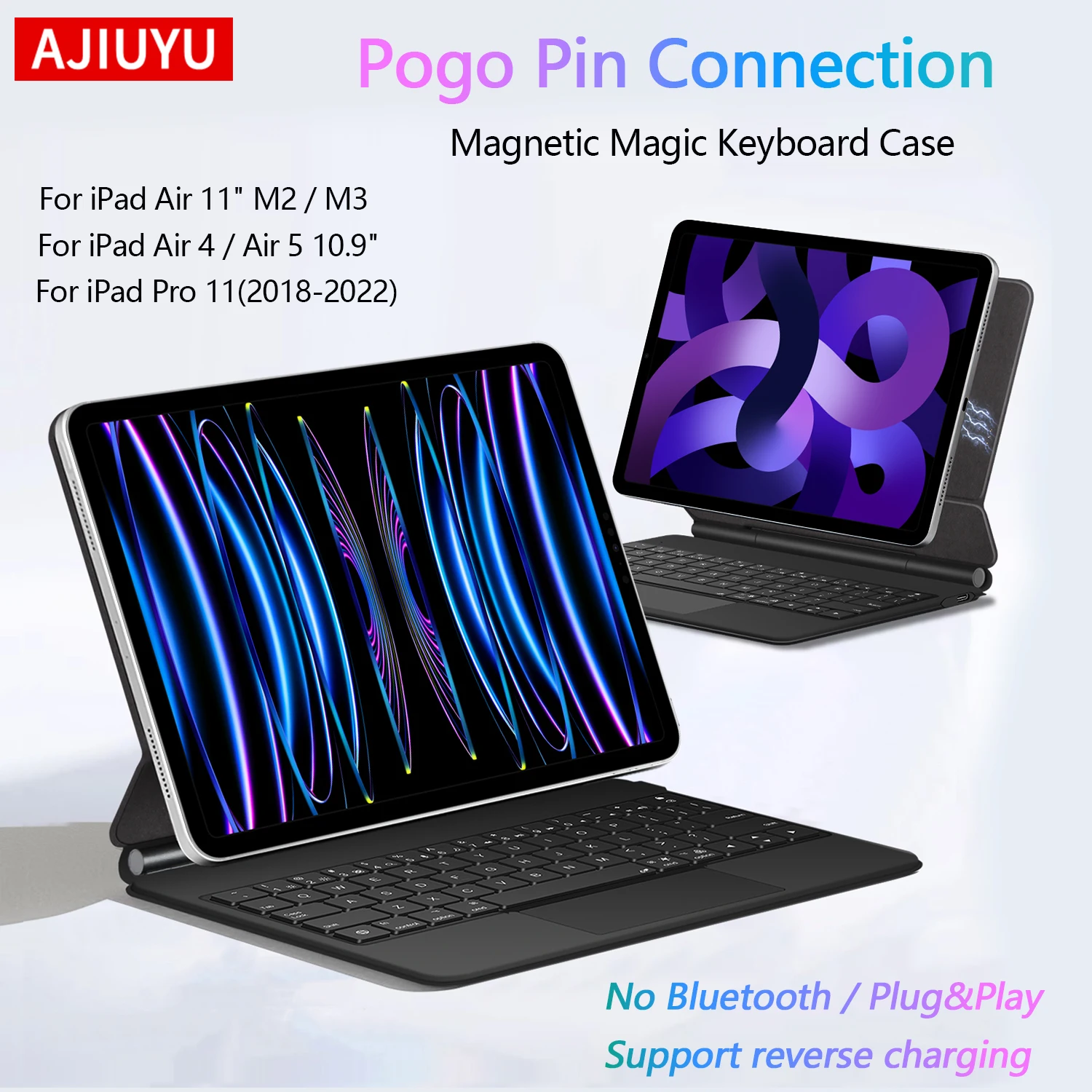 

Smart PIN Plug&Play Magic Keyboard Case for iPad Pro 11 2018-2022 Air 4 5 6 11" M2 M3 TrackPad Keyboard Smart Reverse Charging