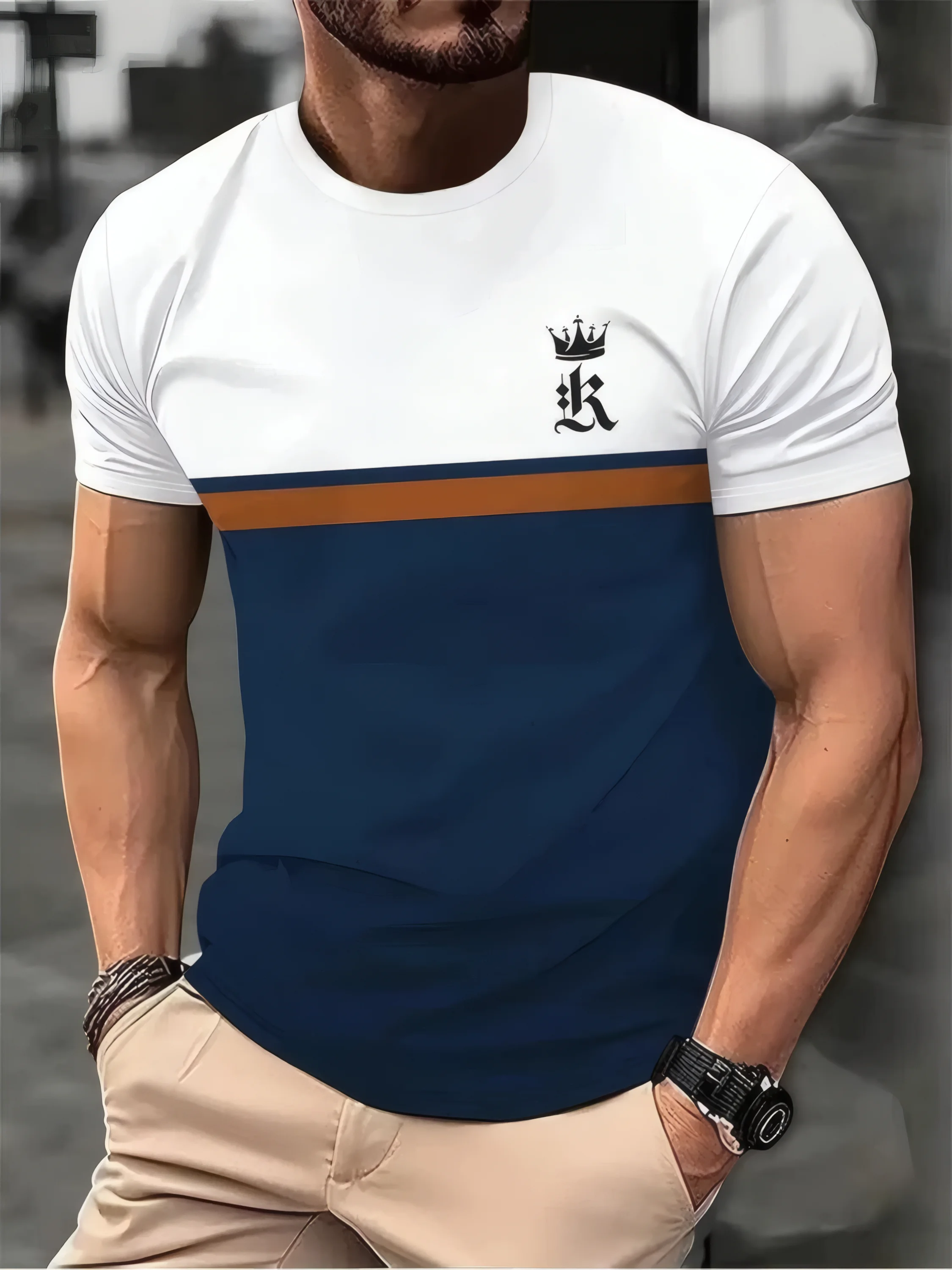

The new men's short-sleeved men's clothing is simple and fashionable with 3D printing, breathable and quick-drying