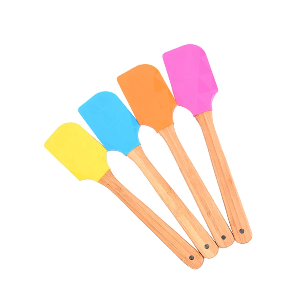 

4 Pcs Multifunction Cake Decoration Bamboo Cream Scraper Spatula Silicone Baking Tools