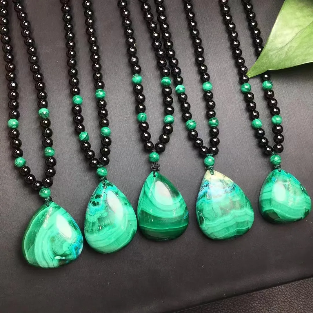 

Unit One Piece With 25mm To 30mm Natura Chrysocolla Crystal Healing Drop Shape Pendant With 5mm Black Agate Bead Chain