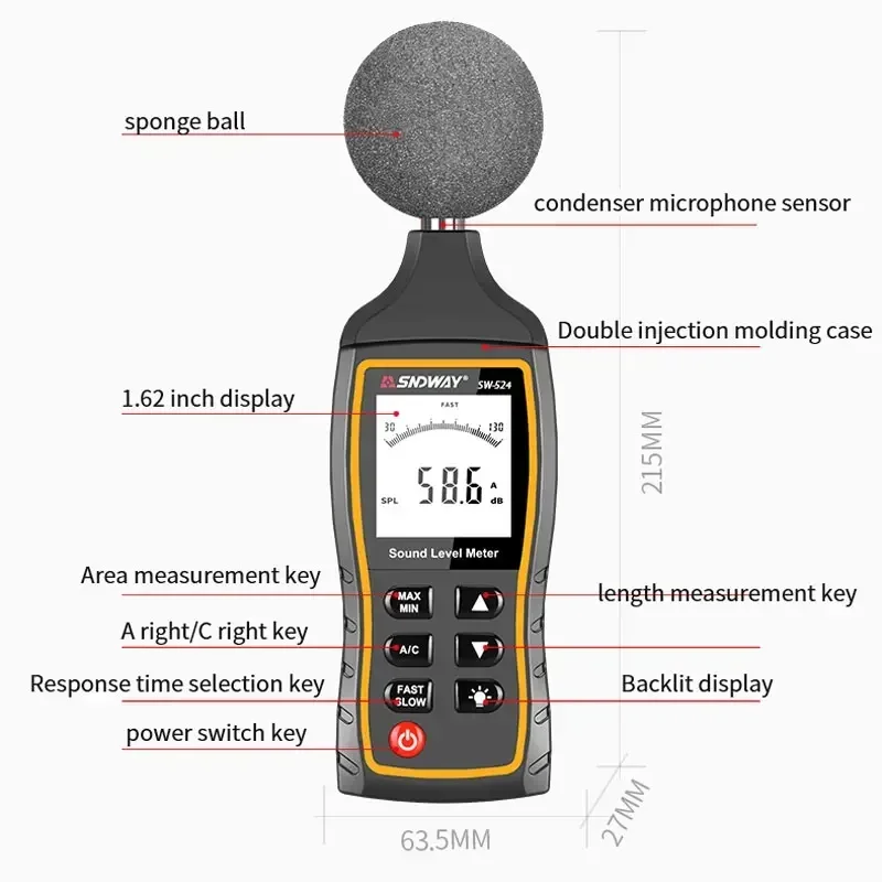 

SNDWAY sw-523 sw-524 Digital Sound Level Meter Decibel Monitor Tester dB Measuring Instrument Handheld Noise Audio dB Detector