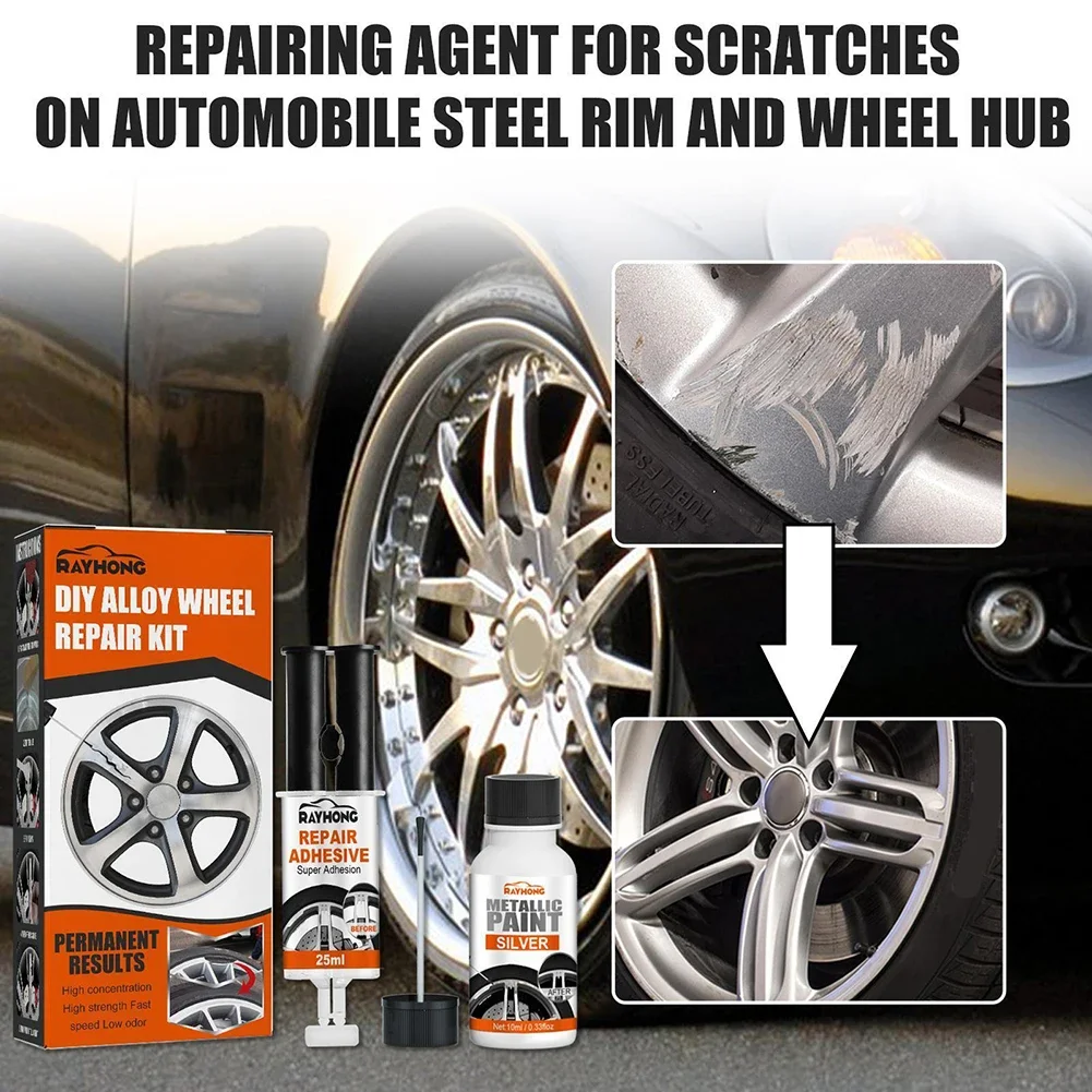 

Car Rim Care Wheel Restoration Repair Kit Universal Alloy Wheel Rim Scratch Repair Kit For Car Scratch Fix Quick