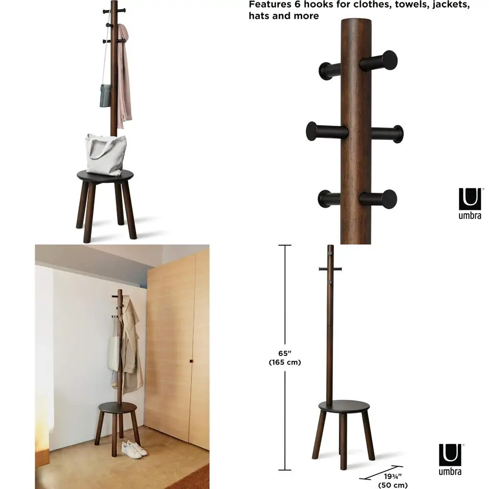 Combinação de cabide e banco de nogueira preta