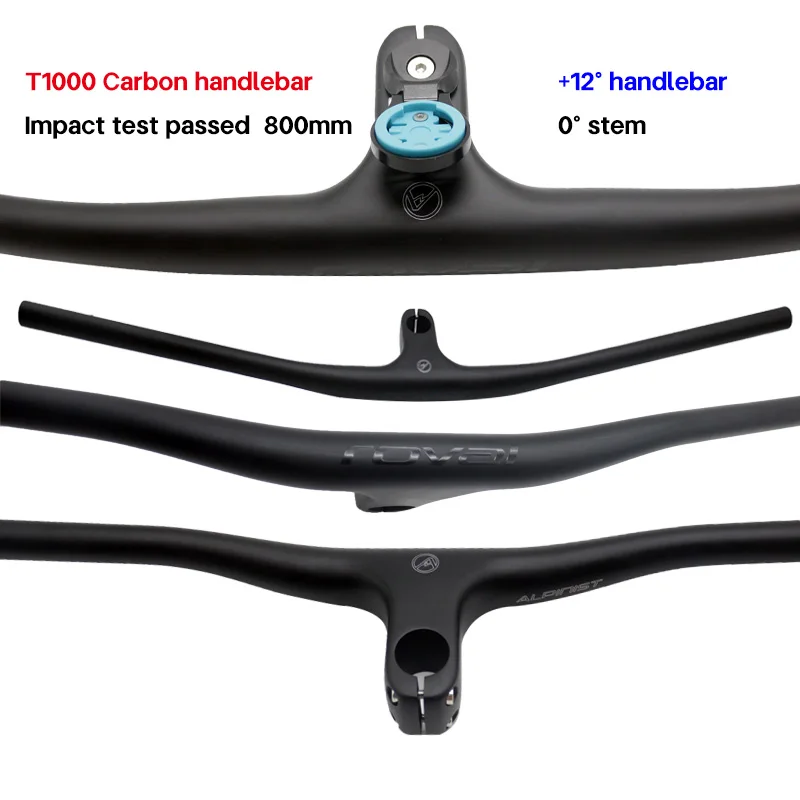 Bike Bicycle carbon handlebar +12°bar  660mm--800mm Mtb Integrated Handlebars Stem 35/45/55/65/75mm Impact test over 800mm