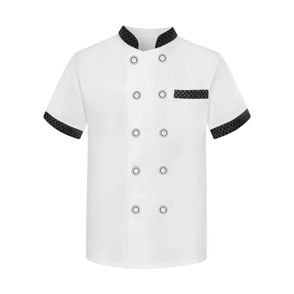 Uniforme de chef respirant résistant aux taches, vêtements de chef pour la cuisine, le personnel de restaurant, haut à manches courtes à double boutonnage pour les cuisiniers