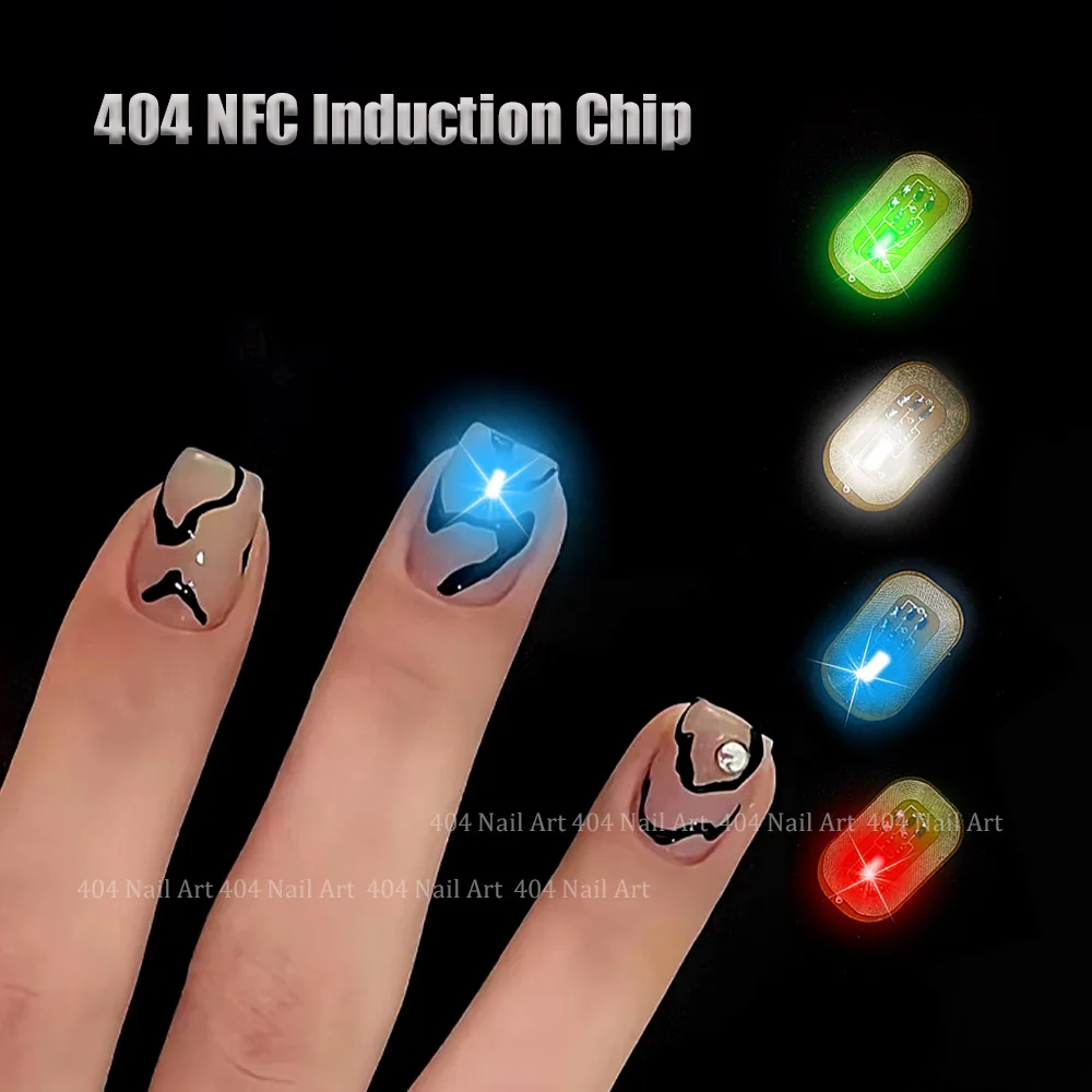 -NFC Sense Chip- Ntag świecące dekory do paznokci ślimak indukcyjna technika Manicure błyszcząca łatka z unikalną błyszczącą lampką LED NFC chipy 404Nailart