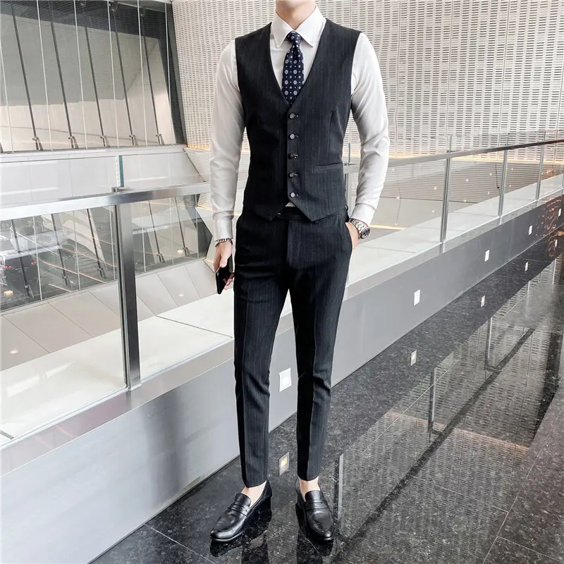 الرجال الراقية ثلاث قطع دعوى مجموعة الكورية نمط سليم المناسب الأعمال سترة غير رسمية العريس المألوف حفل زفاف ارتداء #4