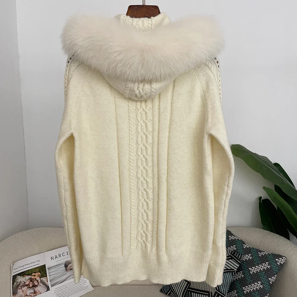 Pull tricoté à manches longues pour femmes, pull rétro américain en tricot torsadé, garniture en peluche, pull à capuche, manteau Streetwear Harajuku