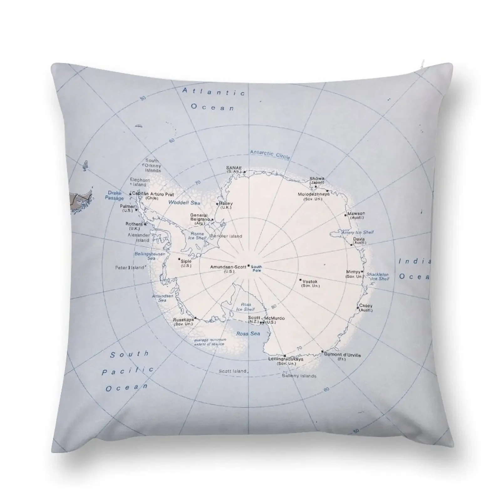 Map of the Antarctic Region (1982) Throw Pillow Decorative Cushion Custom Cushion Photo pillow