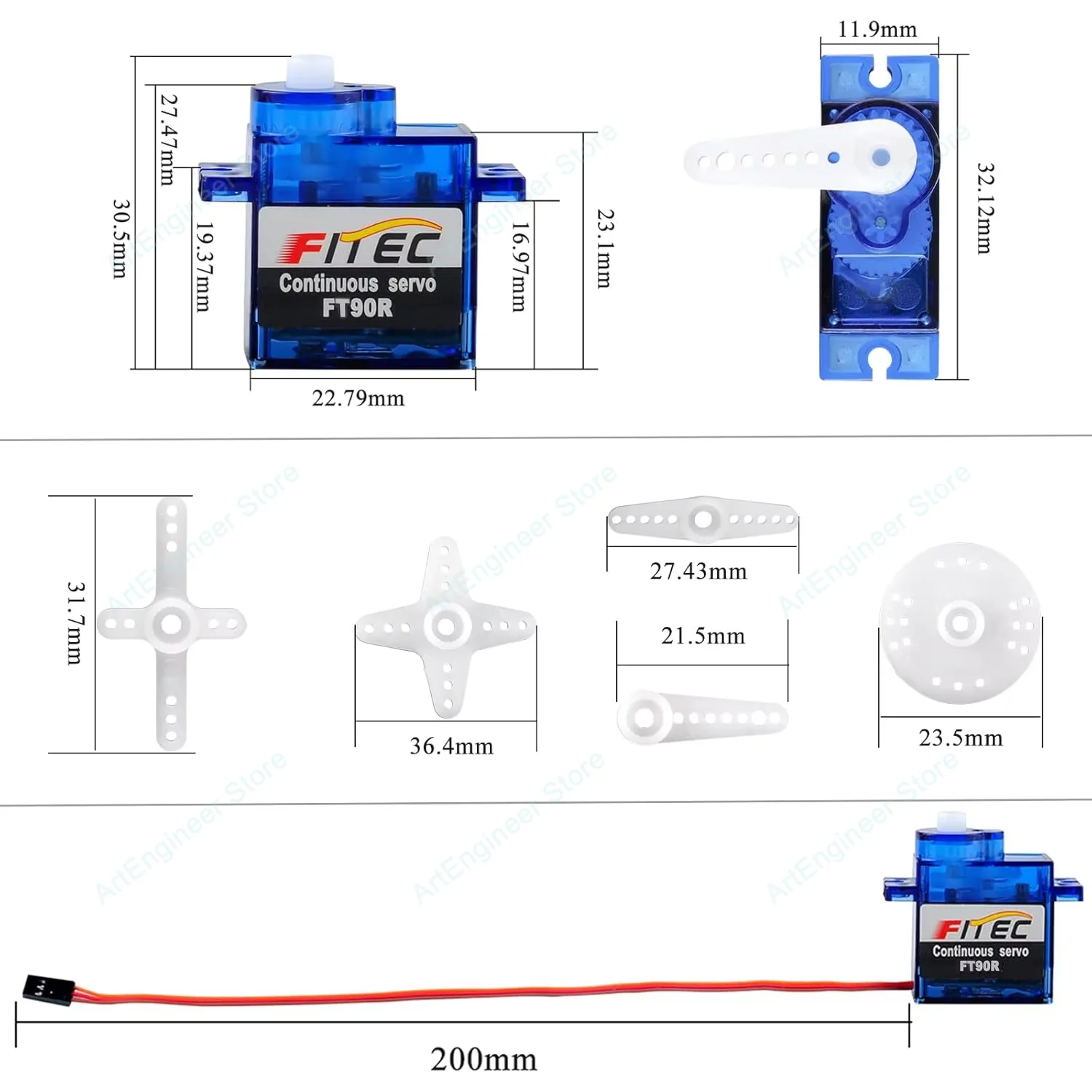 Feetech FT90R 디지털 서보 모터 360 °   Arduino 로봇 스마트카 RC 드론 DIY 프로젝트용 연속 회전 4.8-6V