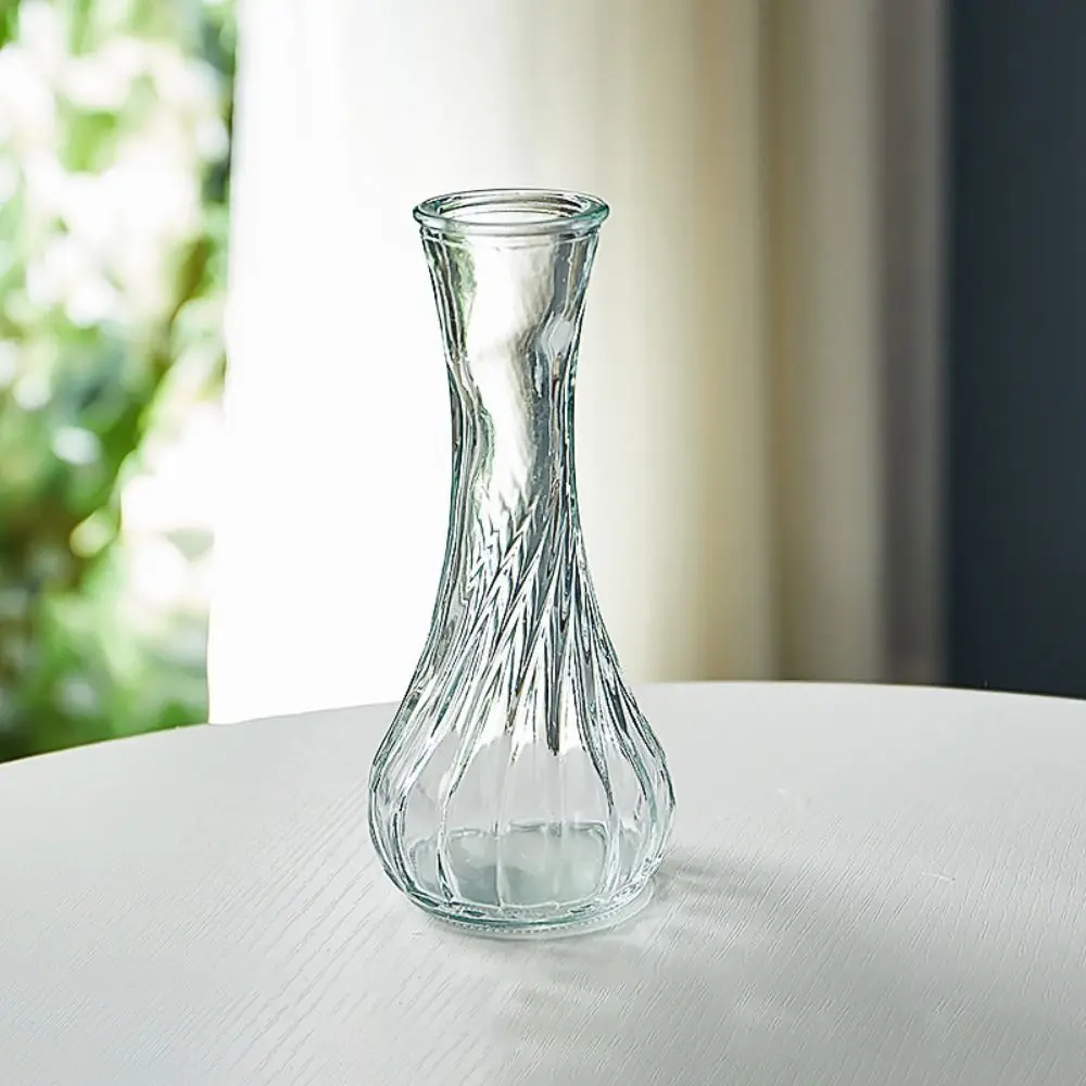 Creative Simple Vintage Embossed Vase Glass Creaft Embossed Printing Transparent Hydroponics Vase DIY Mini Glass Vase Home Decor