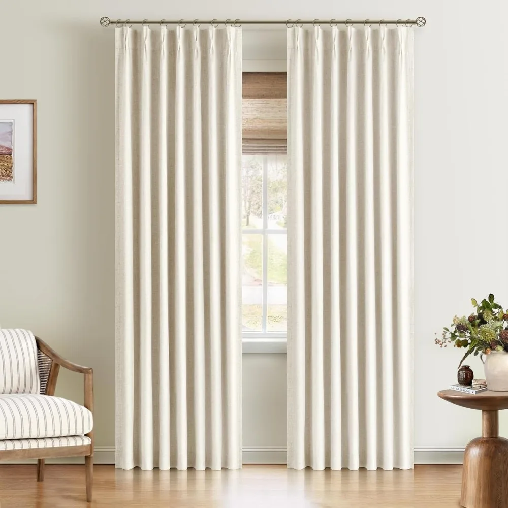

linen pinch pleated blackout curtains, 70 inches wide drapes, extra wide curtains with 20 hooks, ideal for bedroom and living ro
