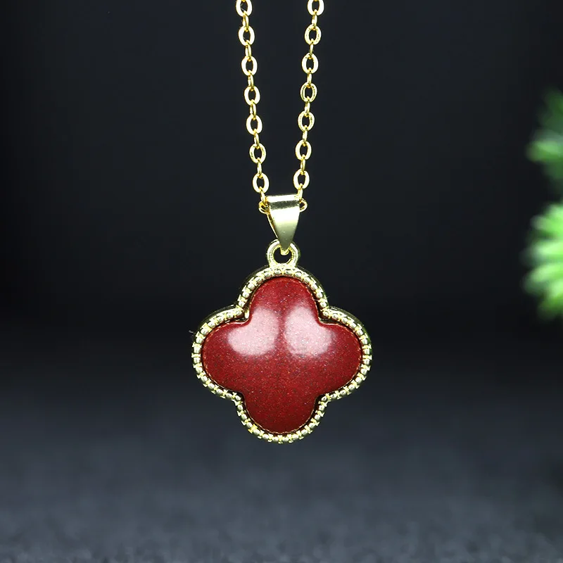 

Natural Cinnabar Clover Pendent Earring Bracelet Ring 925 Silver Temperament Senior Fashion Gift Lucky Charms Ladies Jewelry