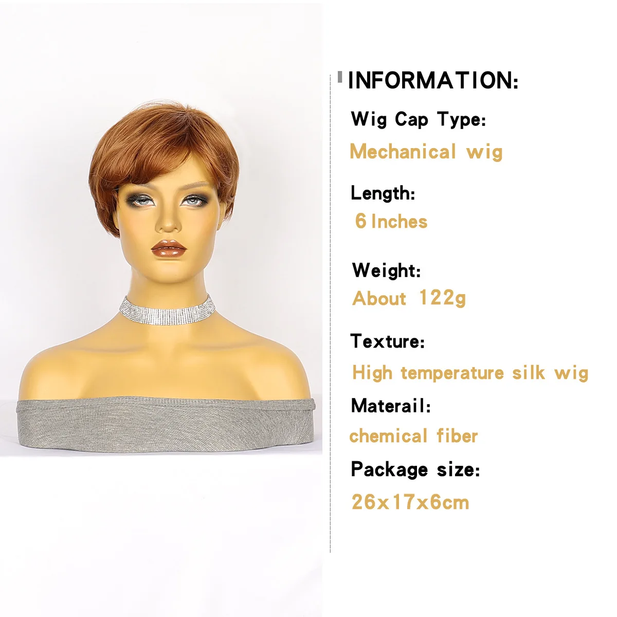 Short Pixie Cut Brown Wigs Micro-volume hair Natural Wigs With Bangs Highlight Brown Brazilian Fake Hair For Women